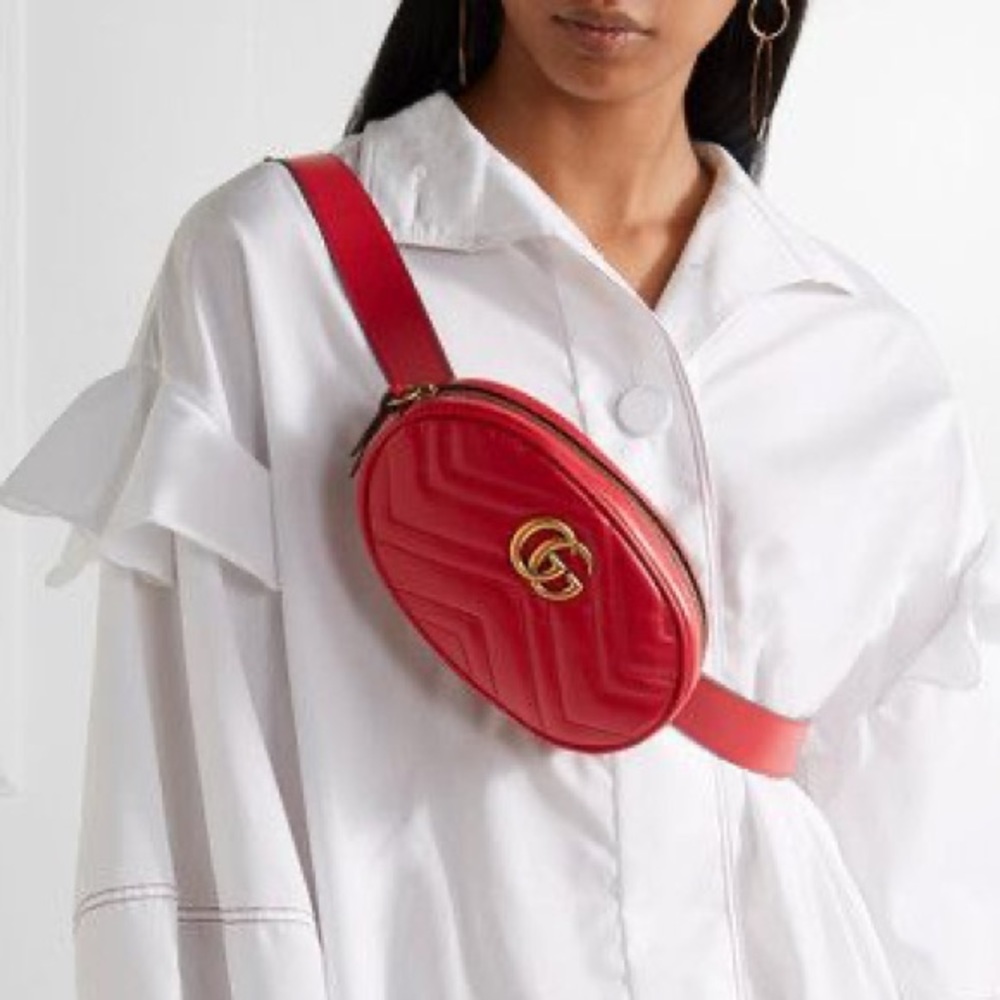 Gucci Red Marmont Belt Bum Bag — Chevron